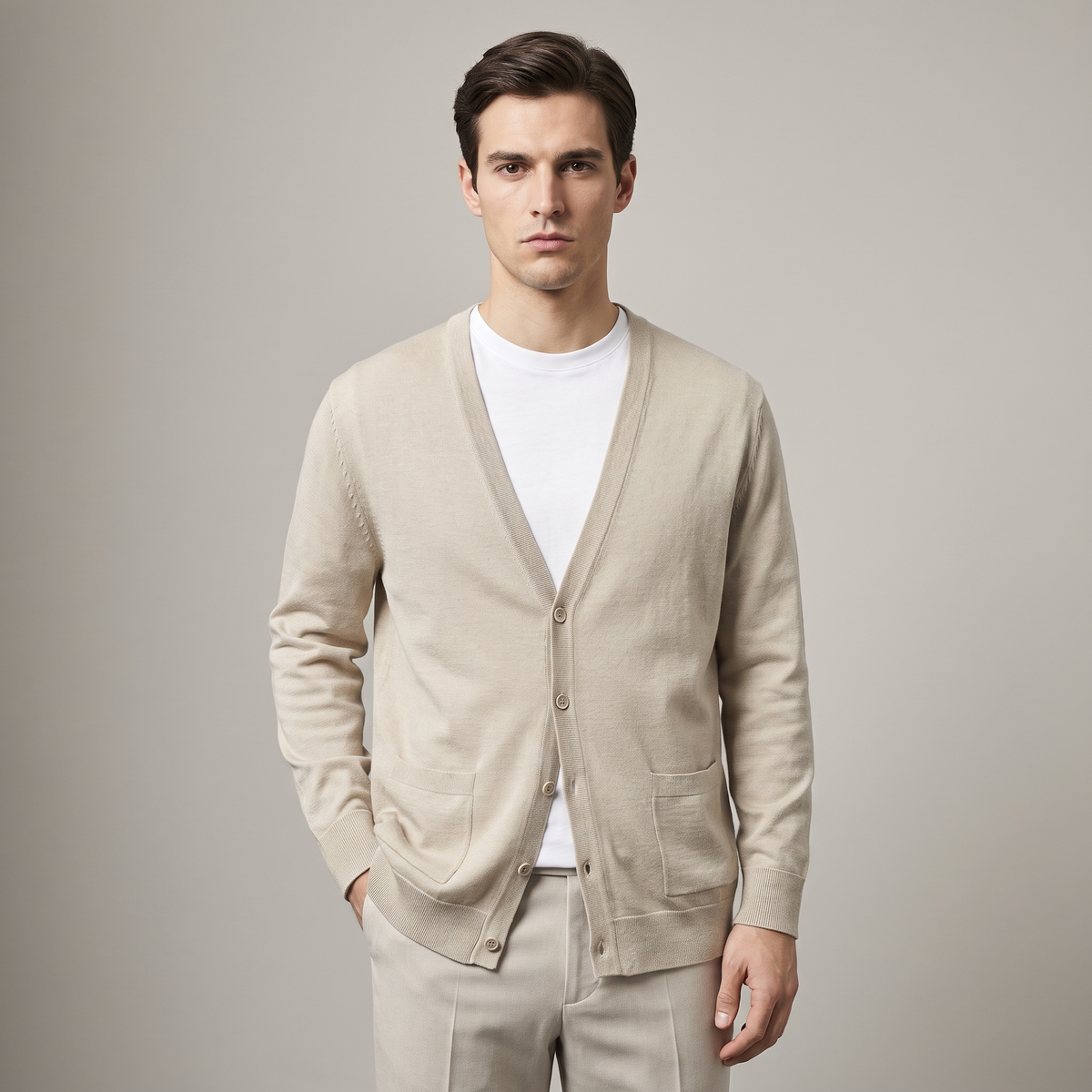 Slim Fit V-Neck Cotton Blend Cardigan