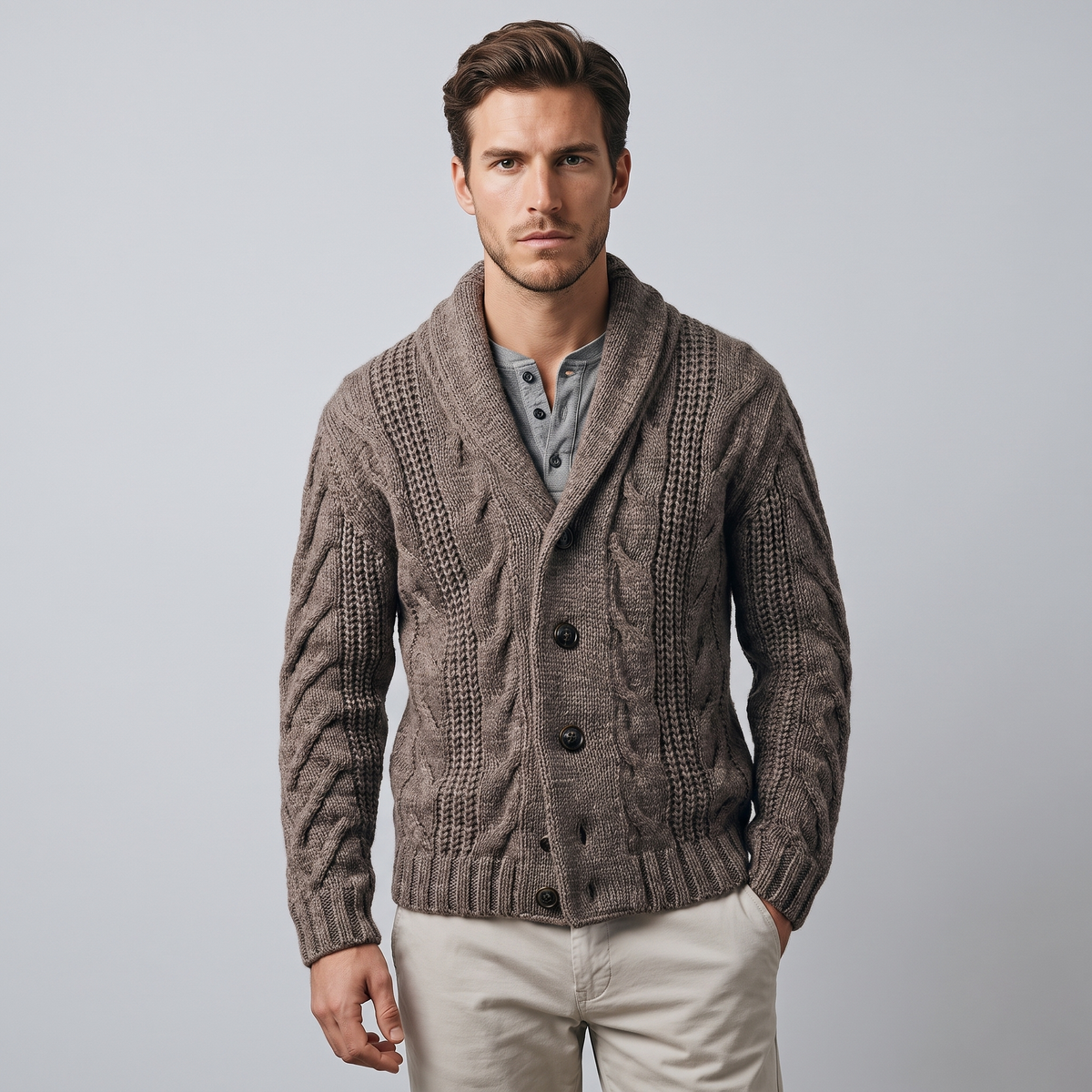 Autumnal Knitted Cardigan with Button Fastening