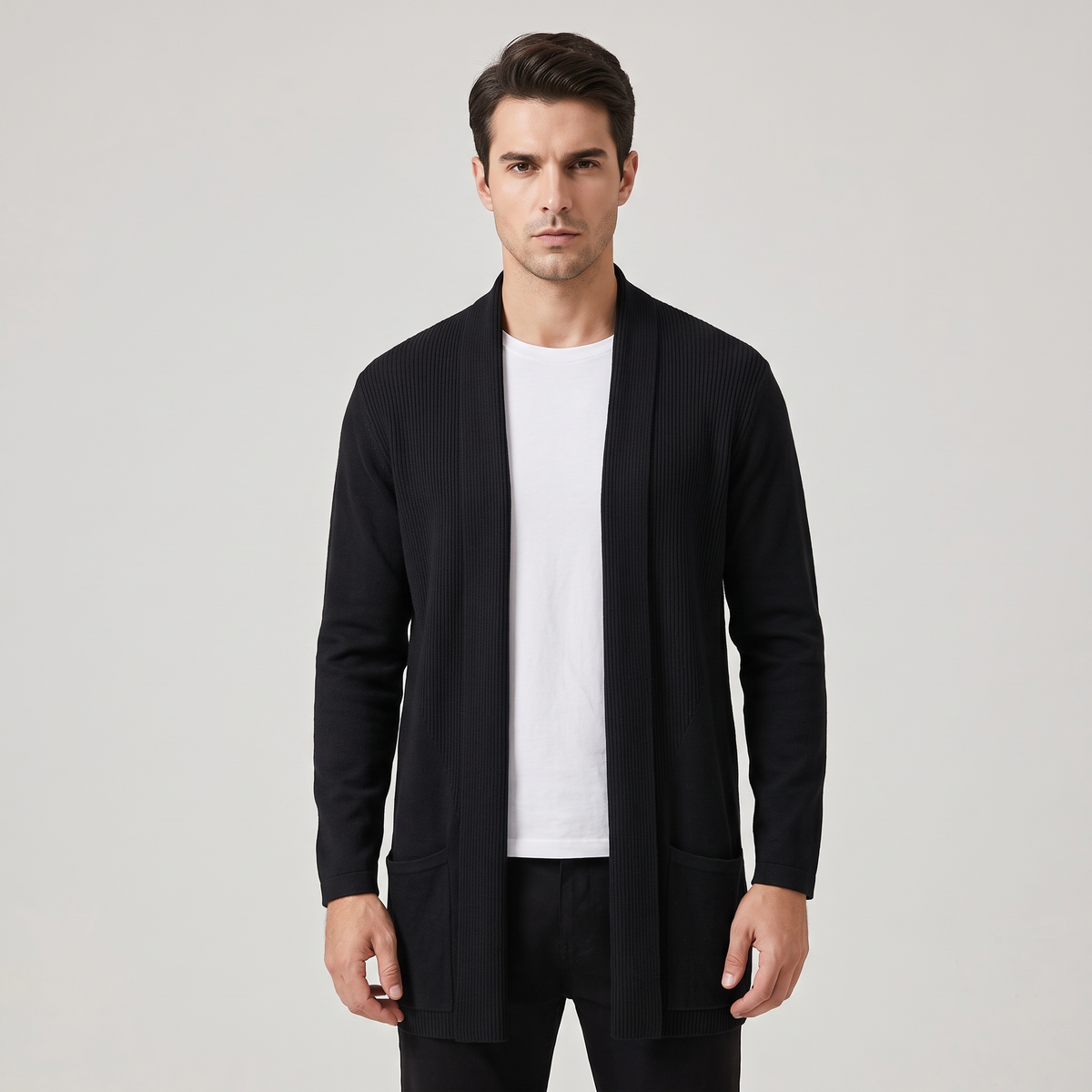 Men’s Open-Front Cardigan with Batwing Sleeves