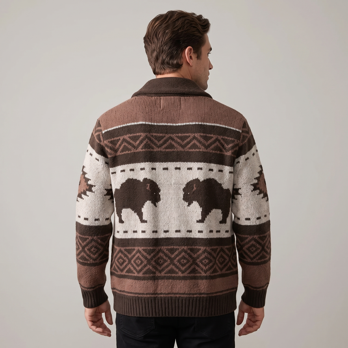 Men’s Retro Buffalo Print Full-Zip Winter Cardigan
