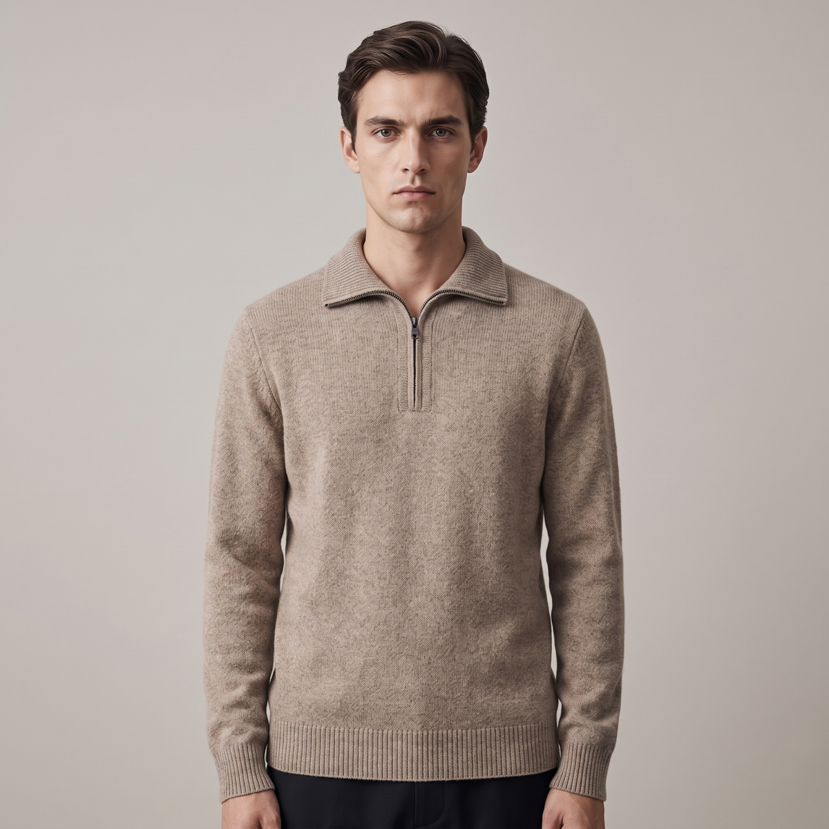 Men’s High Collar Quarter Zip Sweater