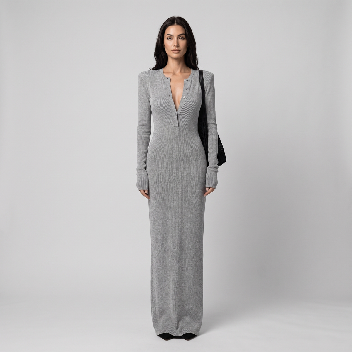 Ribbed Full-Length Sweater Dress