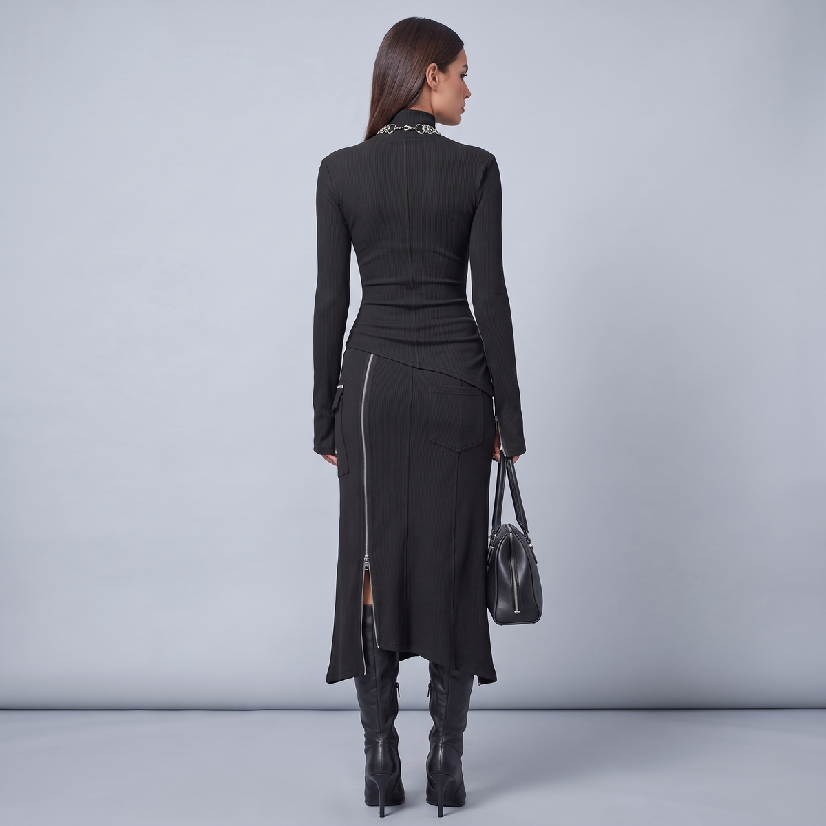 Grey Two-Piece Sweater Dress Set