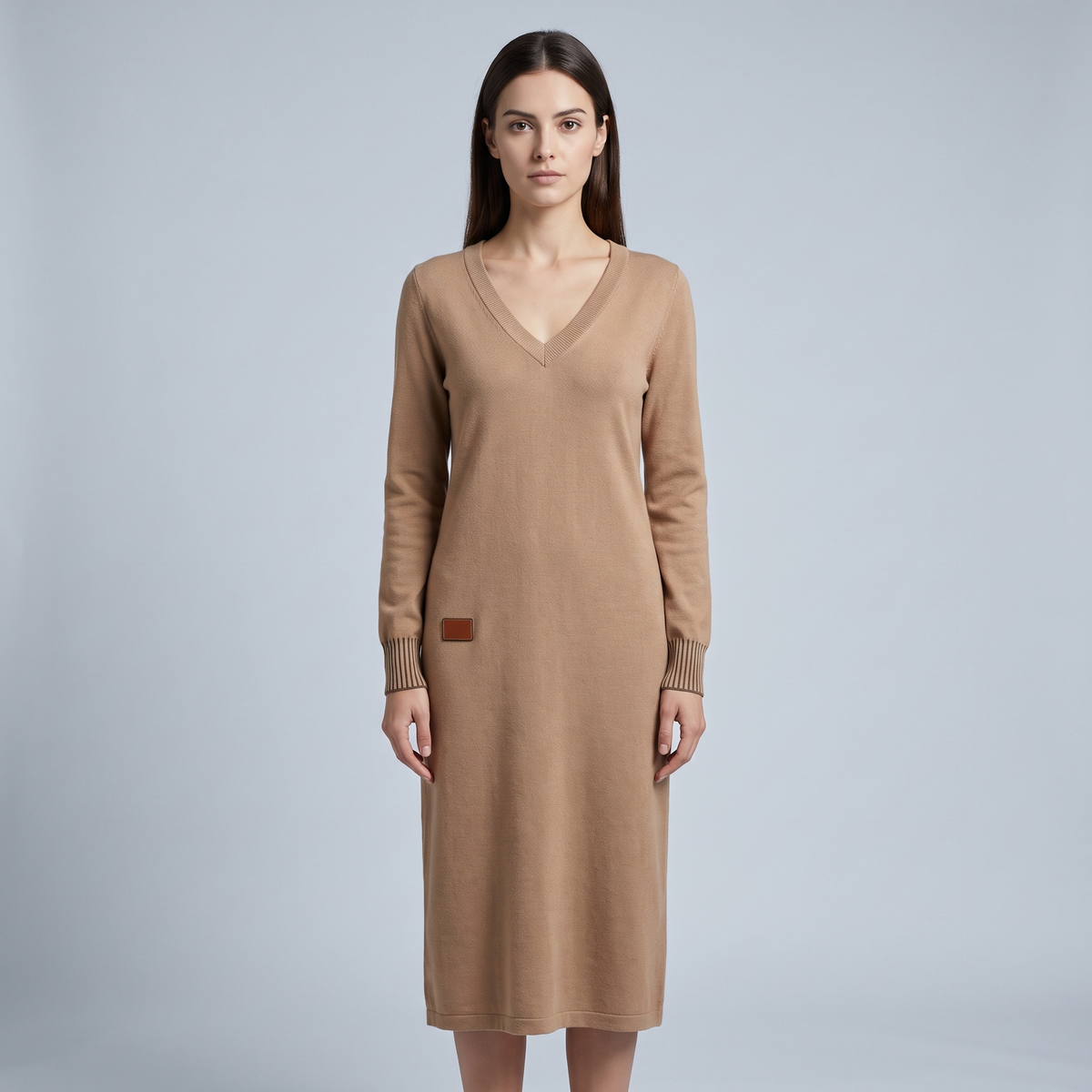 Relaxed V-Neck Midi Sweater Dress