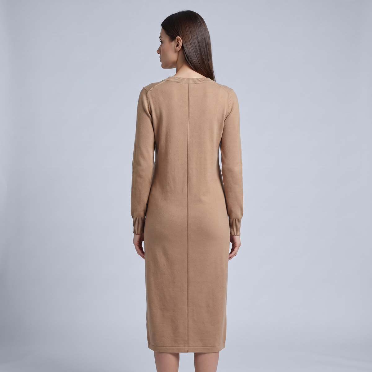 Relaxed V-Neck Midi Sweater Dress
