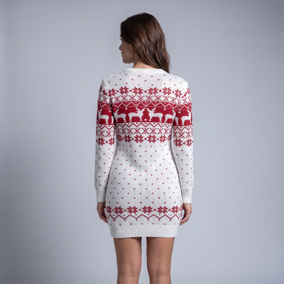 Fair Isle Reindeer Print Sweater Dress