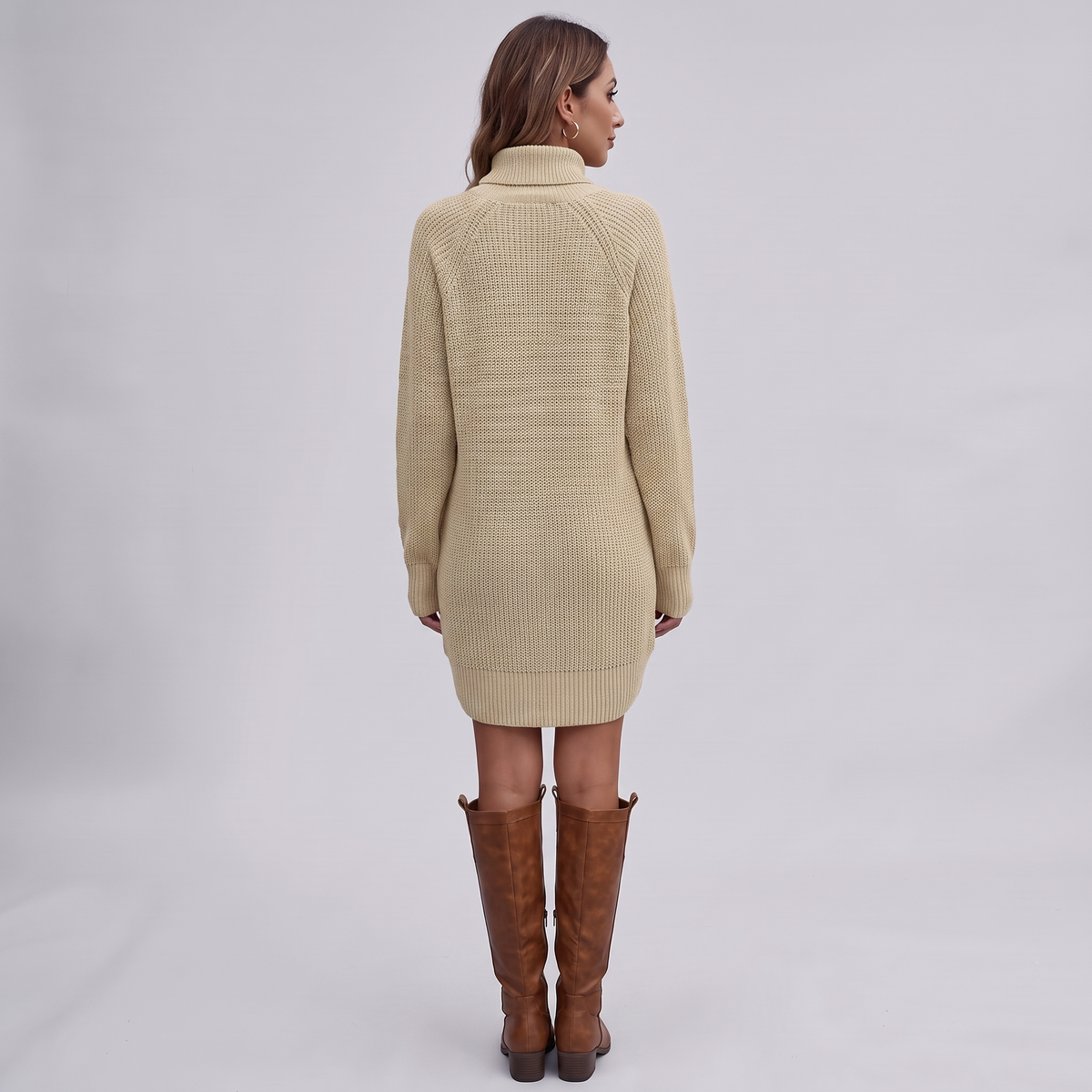Chunky Ribbed High-Neck Tunic Sweater Dress