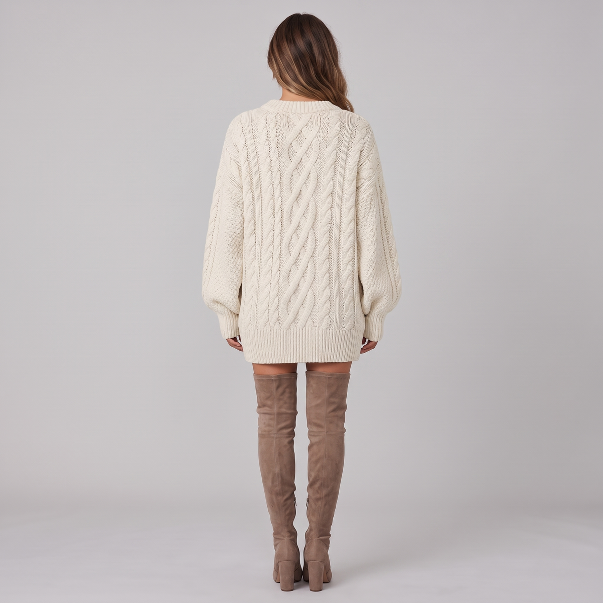 Oversized Cable Knit Sweater Dress with Long Sleeves