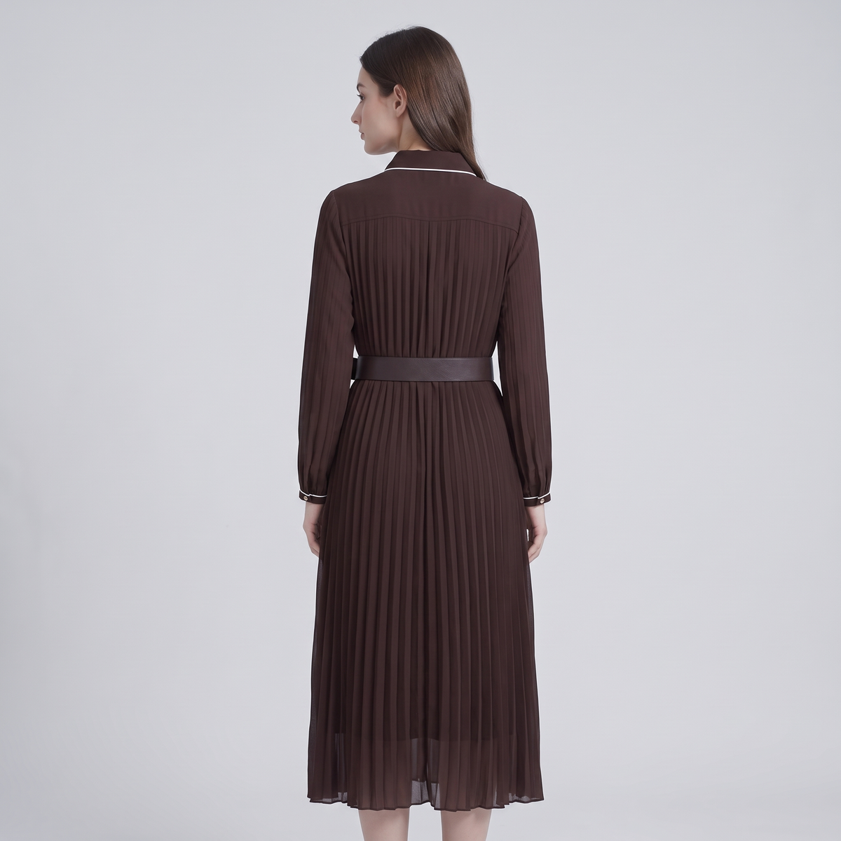 Chiffon Classic Collar Long Sleeve Midi Dress