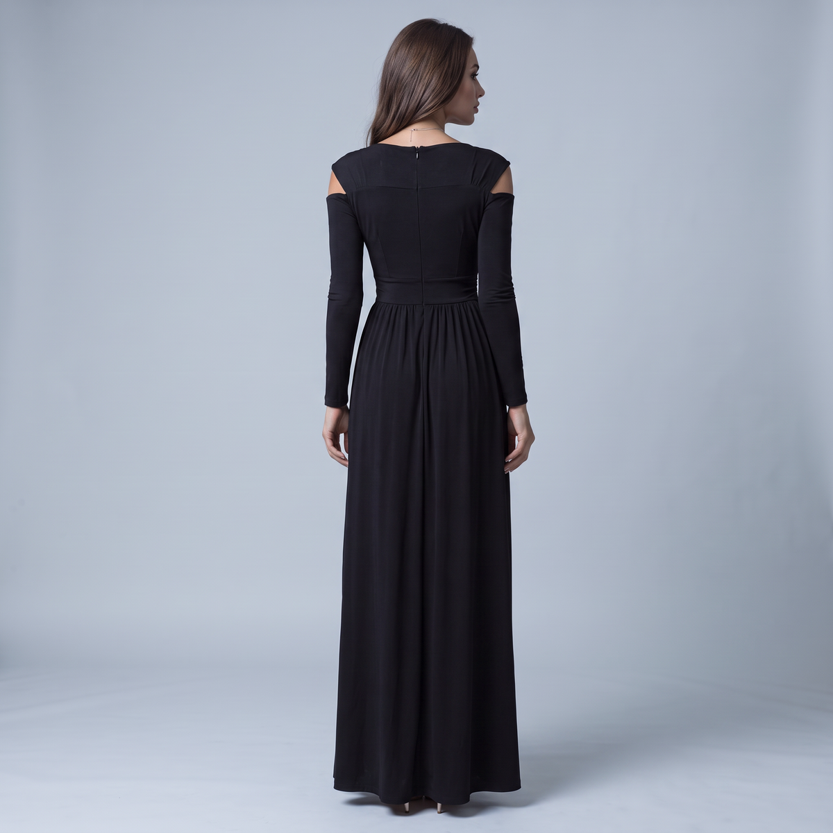 V-Neck Off-Shoulder Long Sleeve Maxi Dress