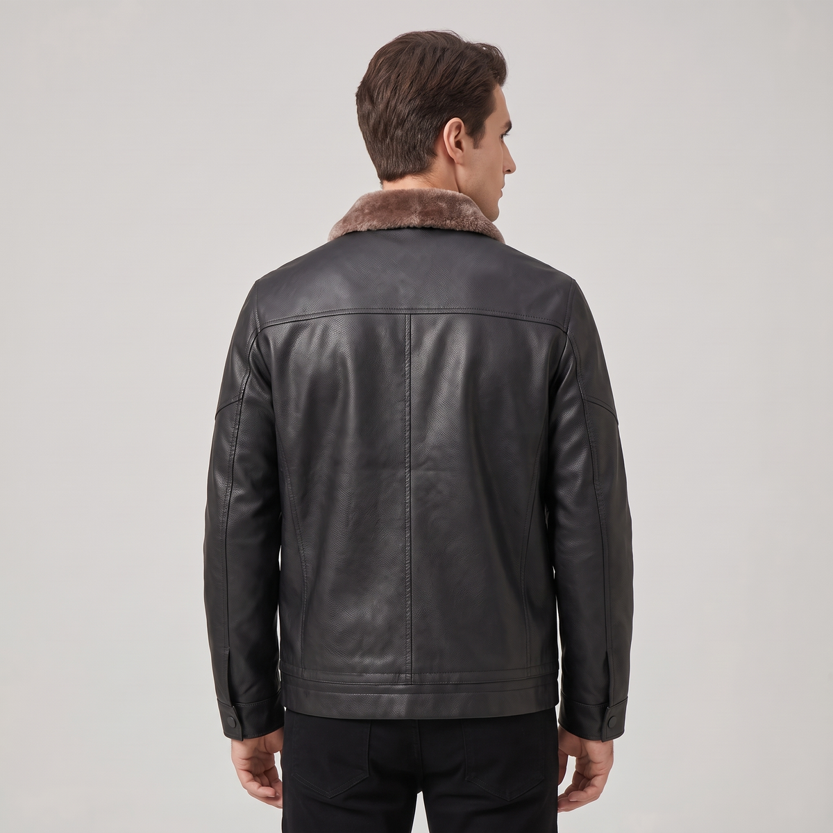 Men’s Leather Bomber Jacket with Shearling Lining