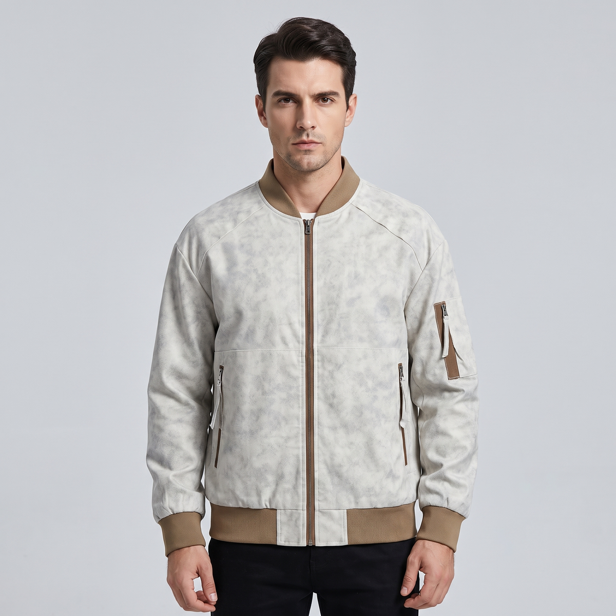 Men’s Bomber Jacket Stone-Wash Canvas, Relaxed Fit
