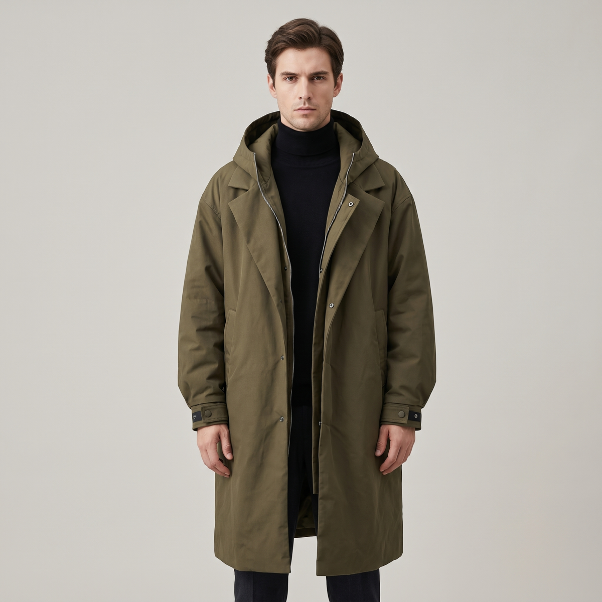 Men’s Winter Coat Long Lightweight Water-Repellent Windproof with Hood