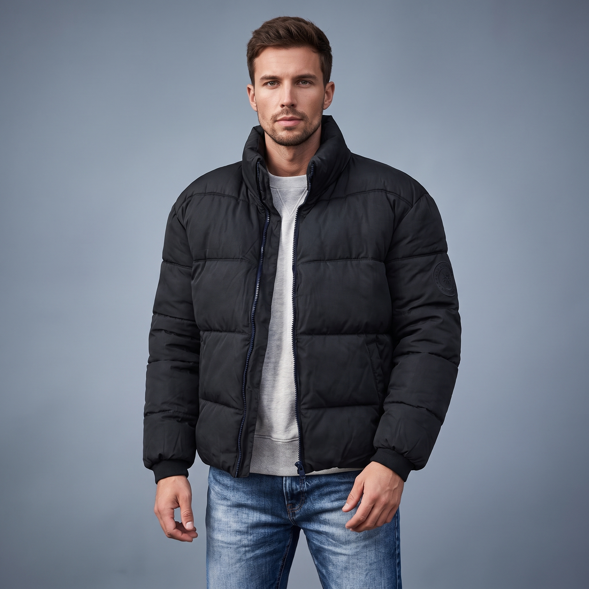 Men’s Puffer Jacket Winter Padded Down with Side Pockets