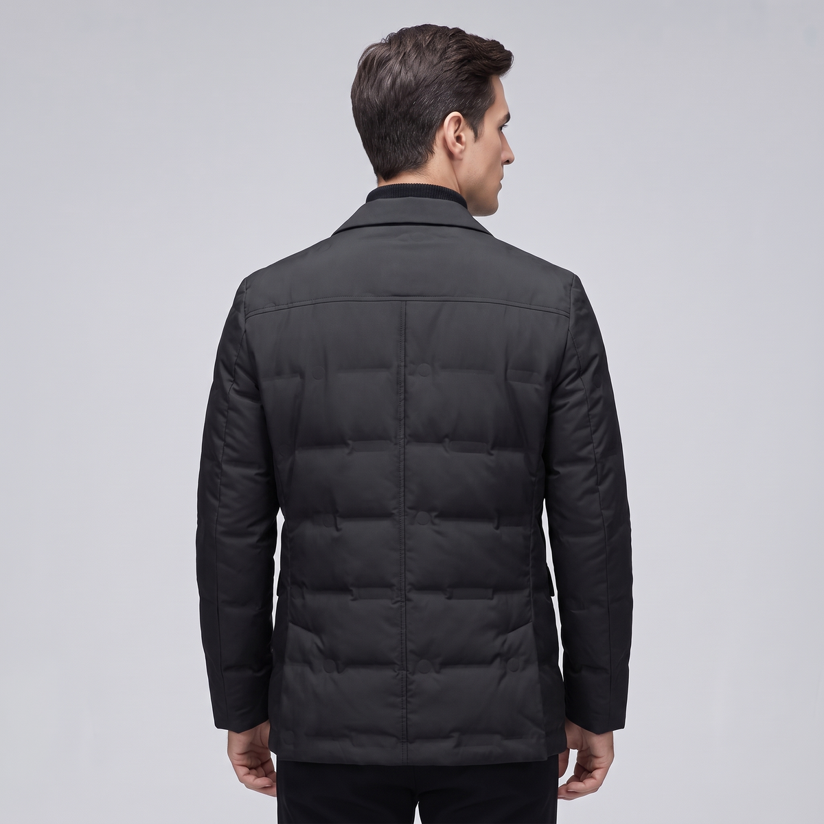 Men’s Puffer Jacket with Duck-Down Filling, Lapel Collar & Zip