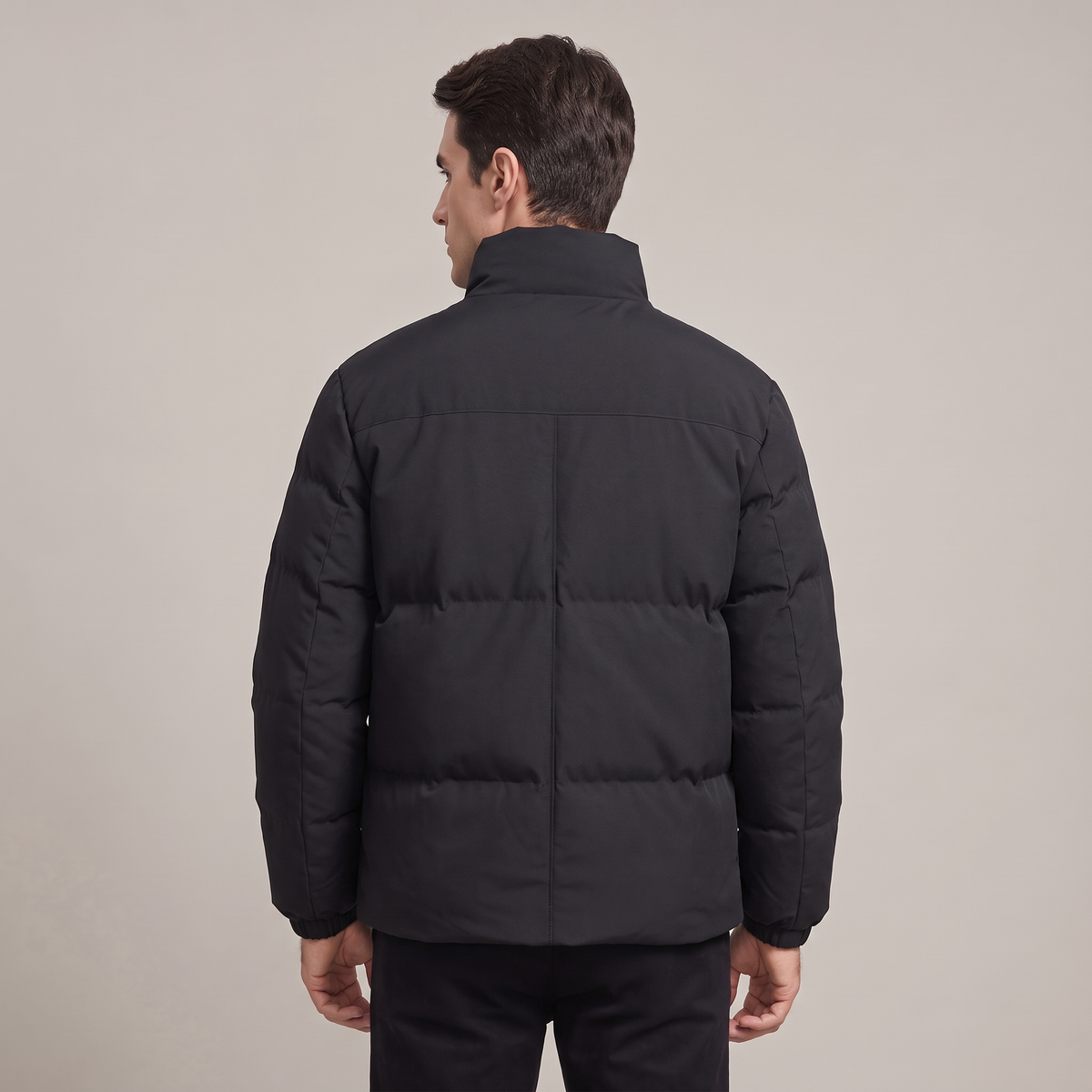 Men’s Puffer Jacket with Geometric Pattern and High Collar