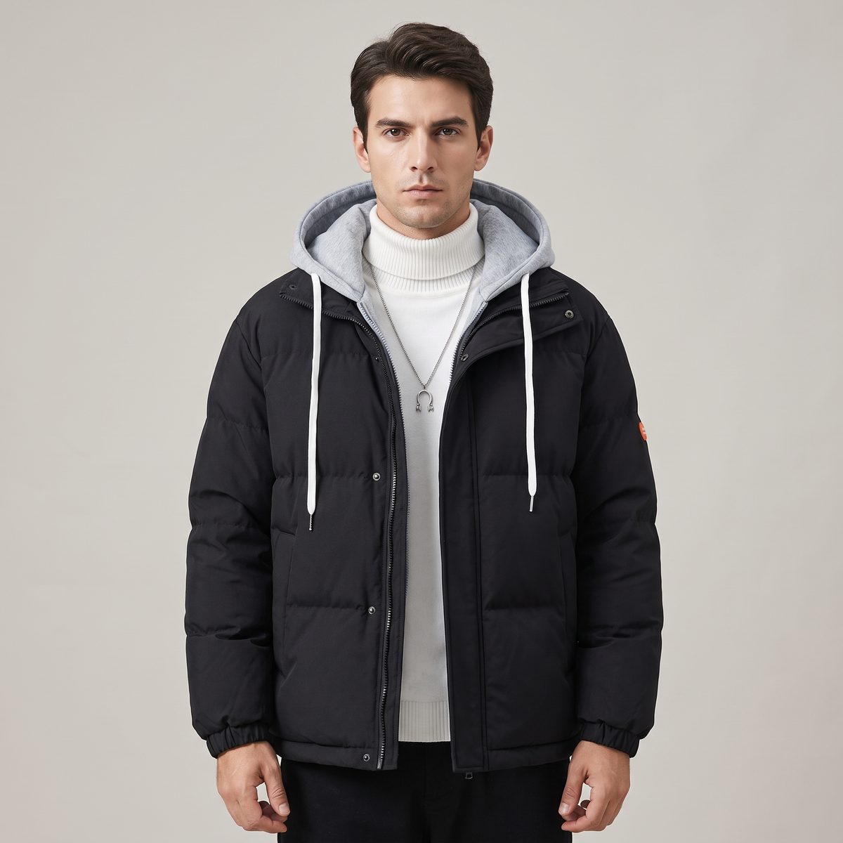 Men’s Puffer Jacket Winter Padded Down Front Zip Plain Colour
