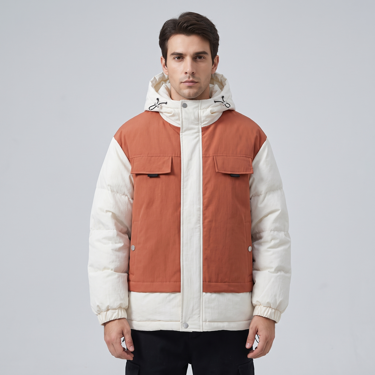 Men’s Puffer Jacket with Adjustable Hood, Autumn Down
