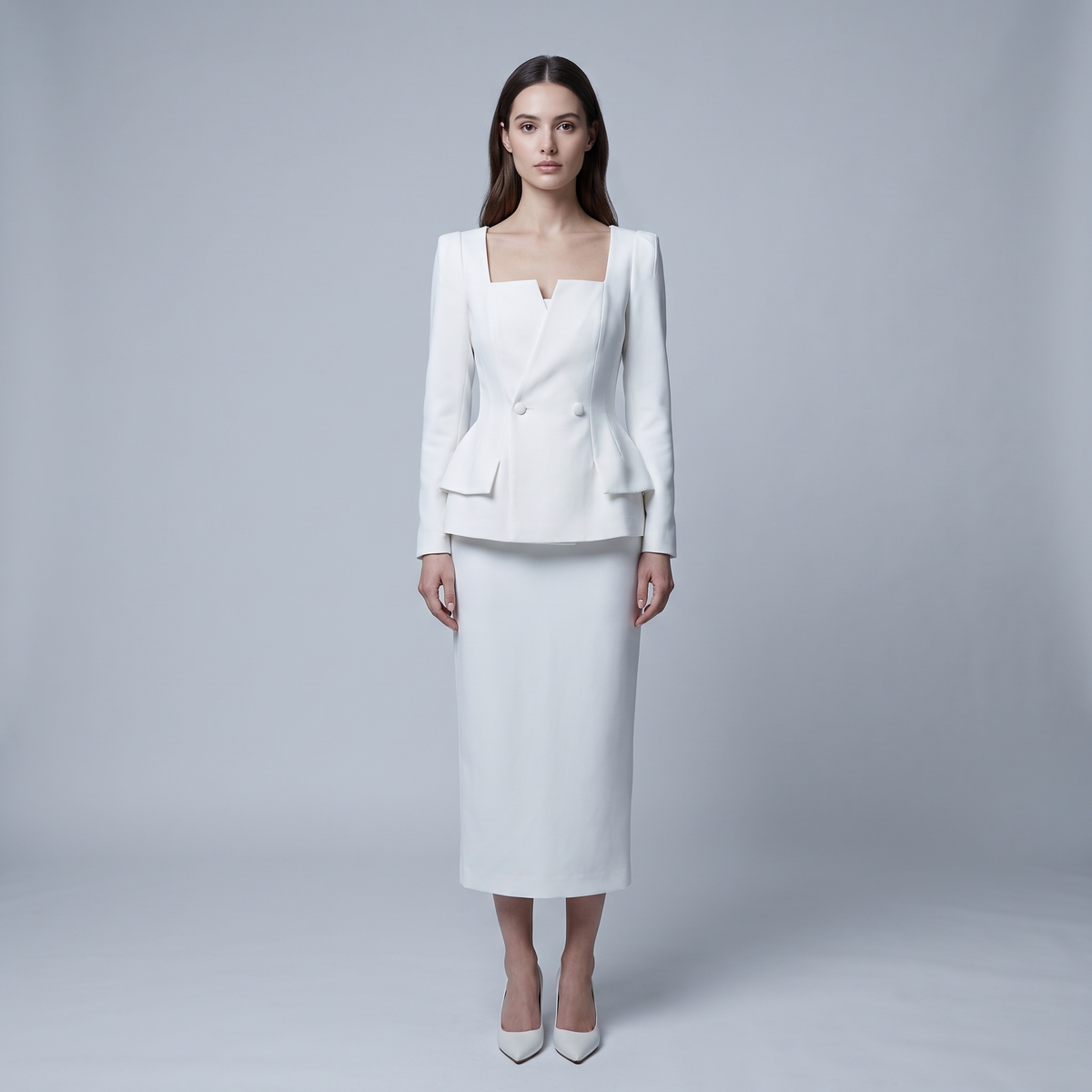 Women’s Suit With Long-Sleeved Top and Midi Skirt