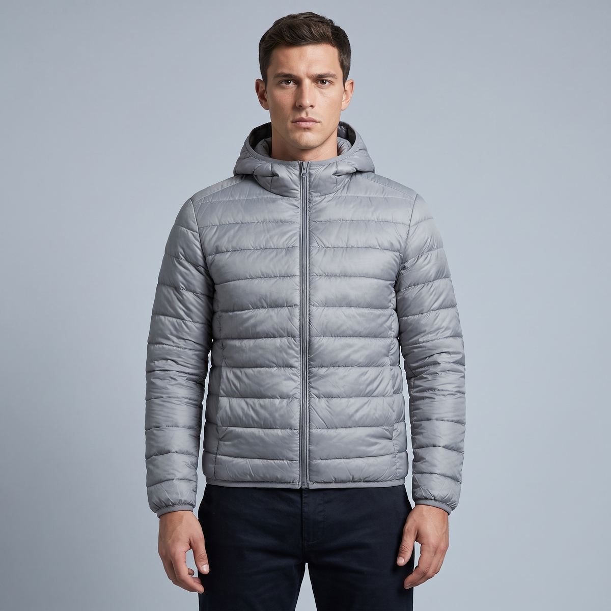 Men’s Puffer Jacket Elegant Quilted Hooded Cotton-Blend
