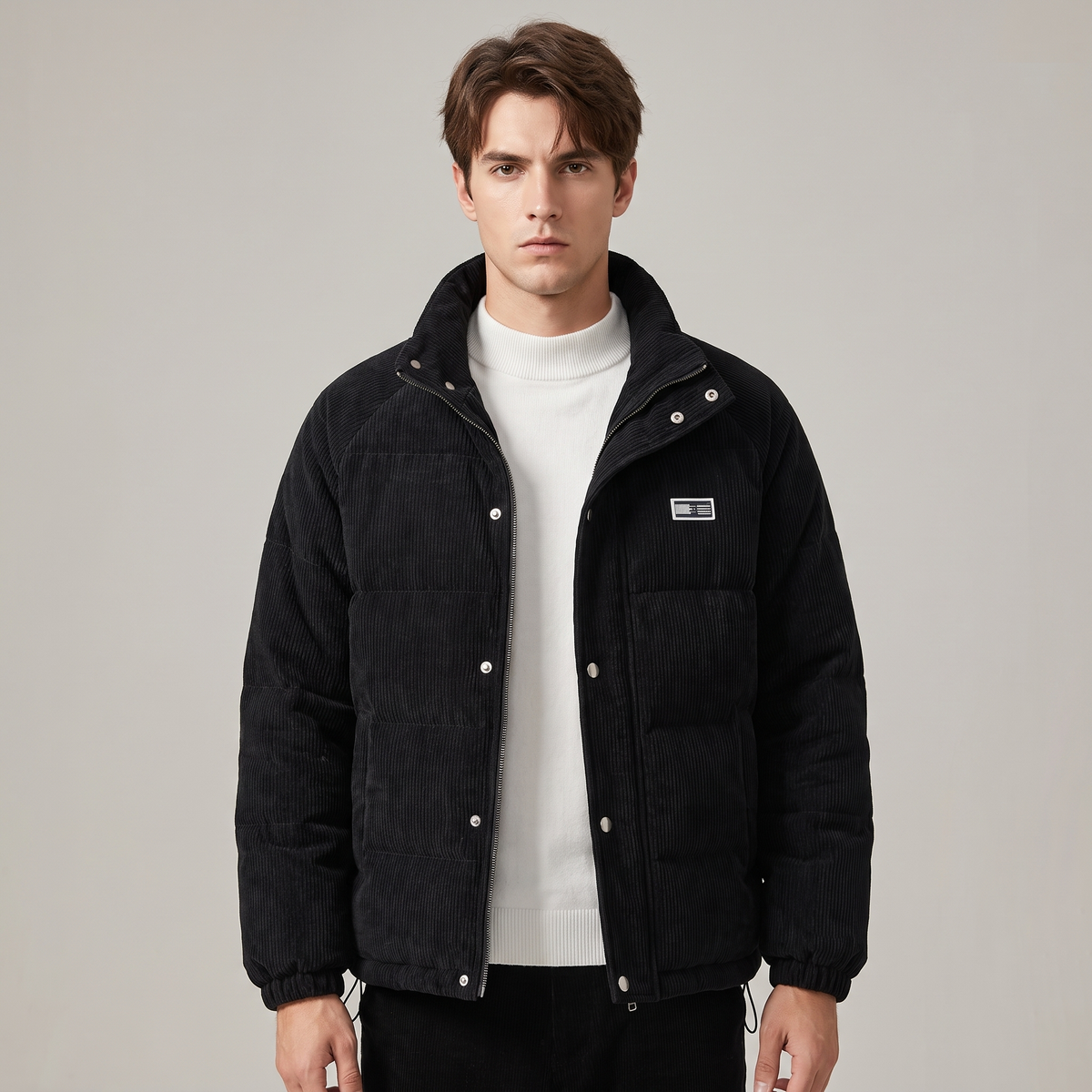Men’s Puffer Jacket Fine-Ribbed Velvet with Silky Lining and Cotton Filling