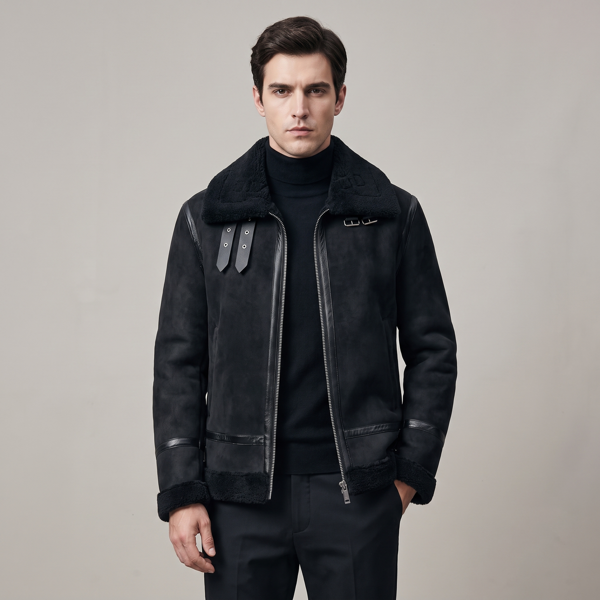 Men’s Winter Jacket Suede Leather with Adjustable Belt