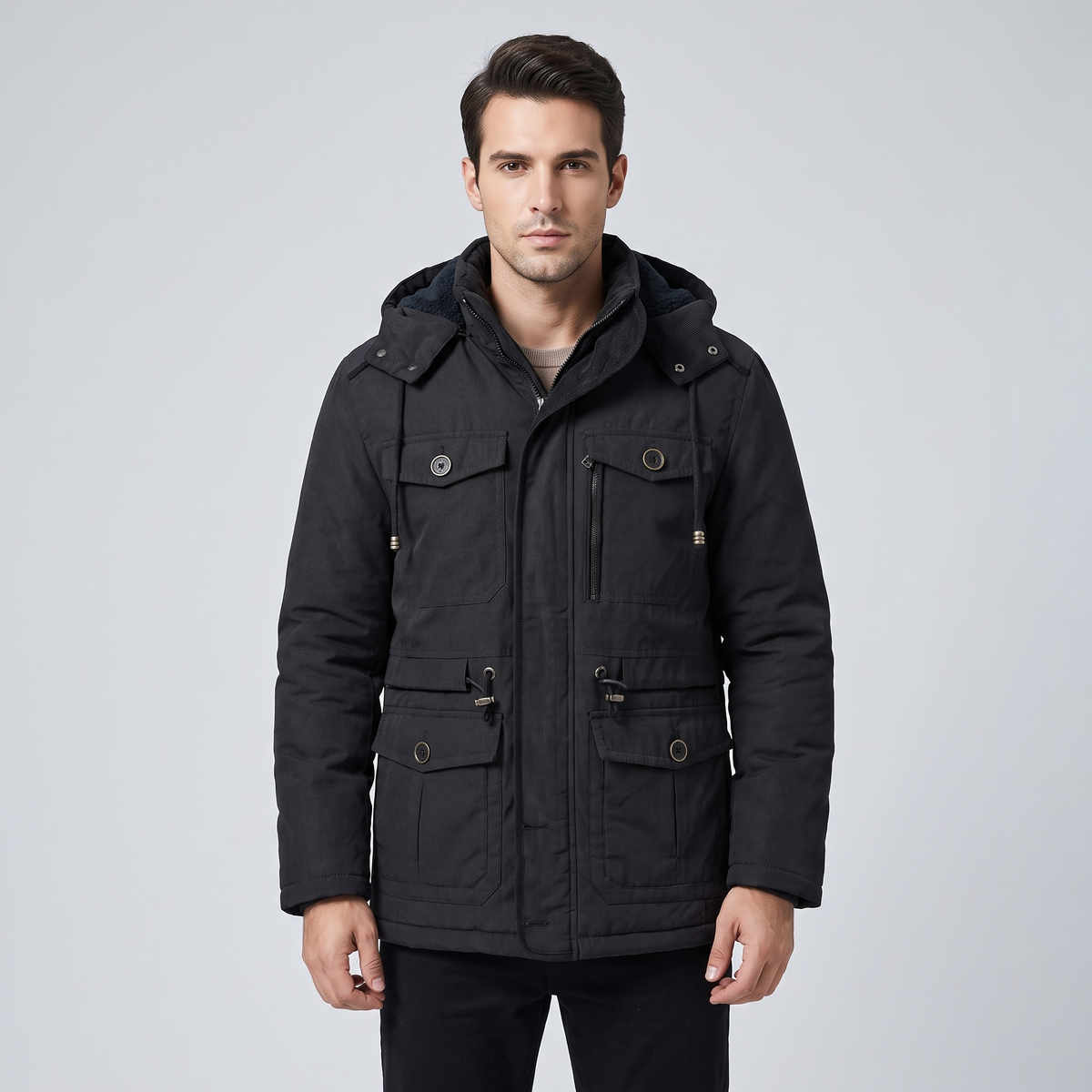 Men’s Winter Jacket with Adjustable Hood and Fleece Lining
