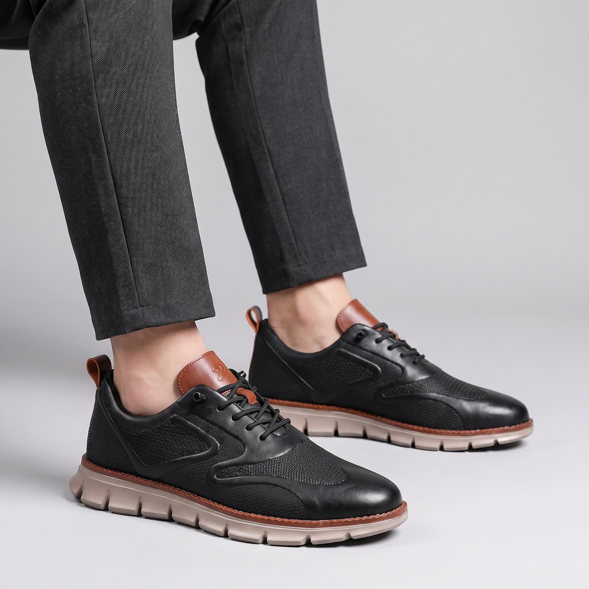 Sneakers in Premium Leather with No-Tie Laces, Orthopaedic Insole and Breathable Lining