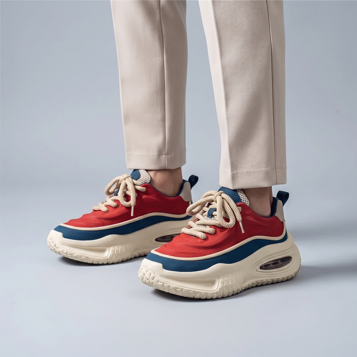 Sneakers in Breathable Mesh Retro Style with Thick Rubber Sole