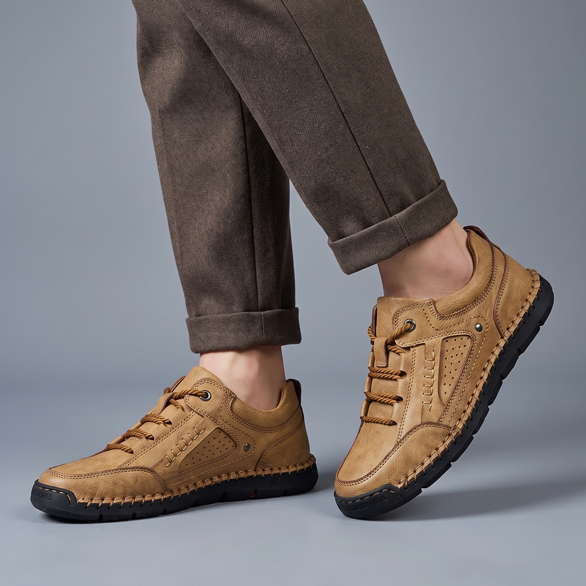 Sneakers in Genuine Leather Hiking Style with Durable Sole