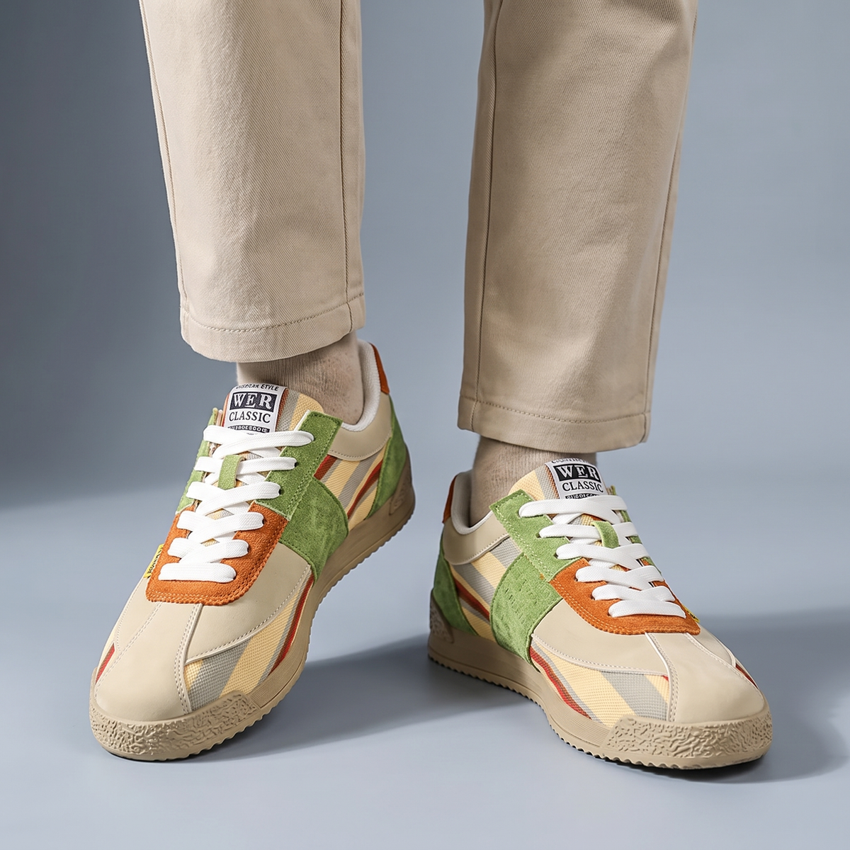 Sneakers in Retro Suede and Mesh with Sculpted Non-Slip Sole