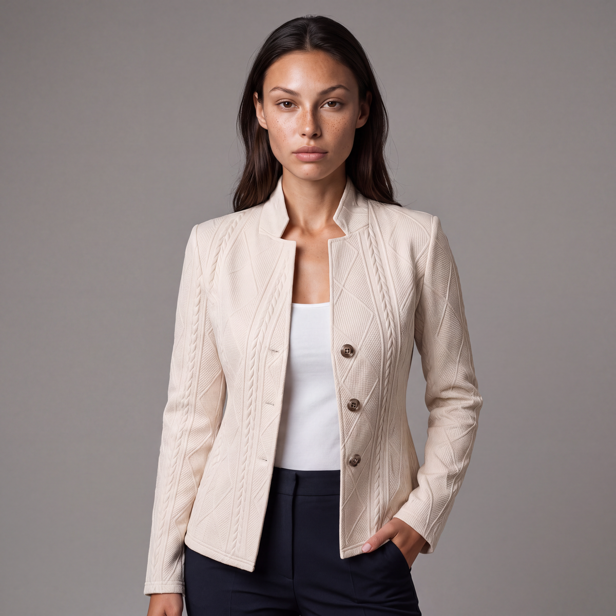 Elegant Women's Blazer with Woven Texture, Slim Fit