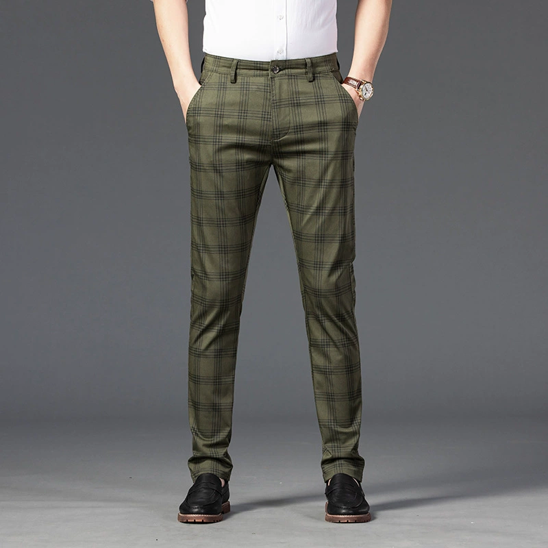 Men's Slim-Fit Checkered Dress Pants