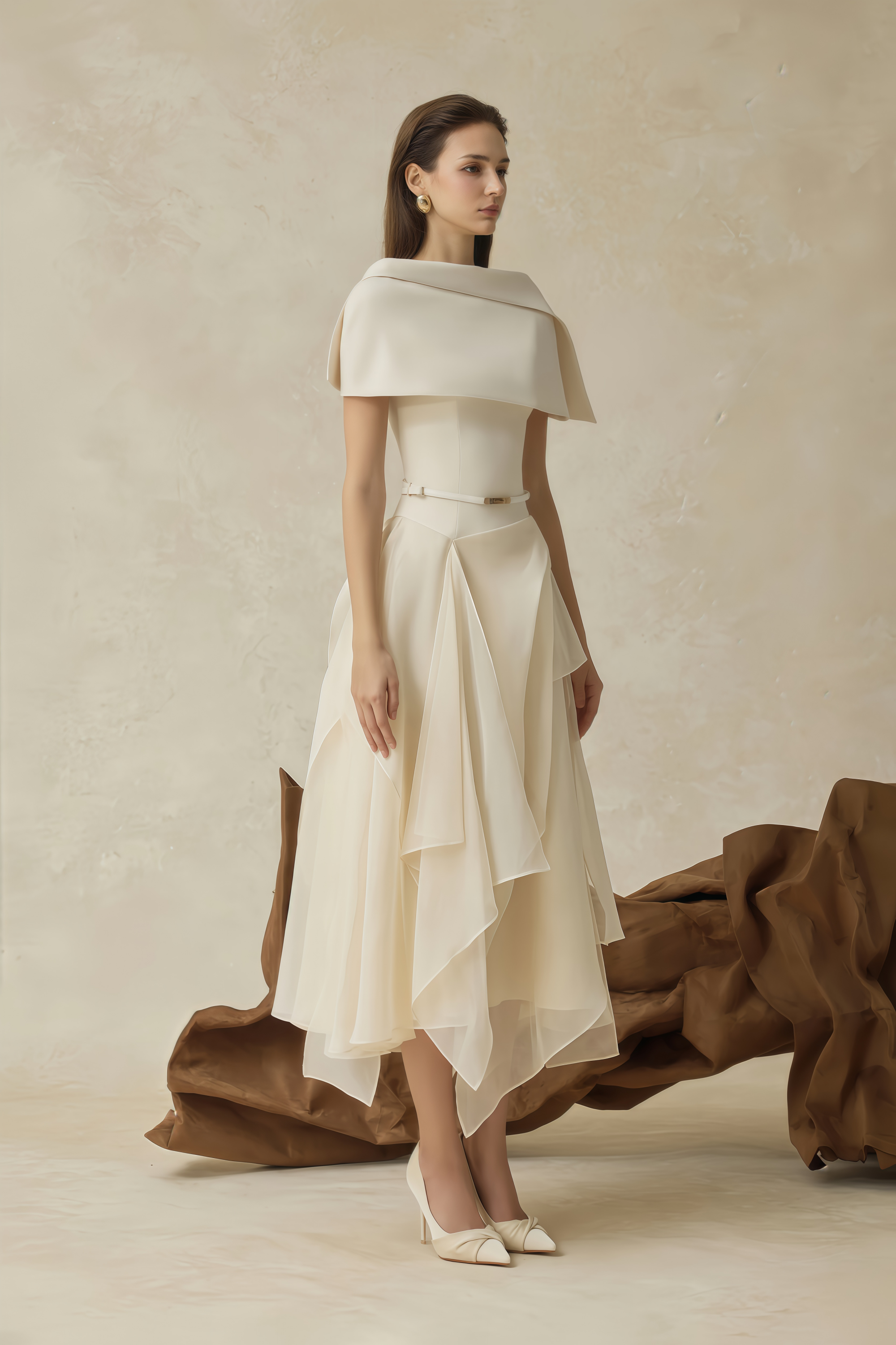 White Tulle Panel Occasion Midi Dress