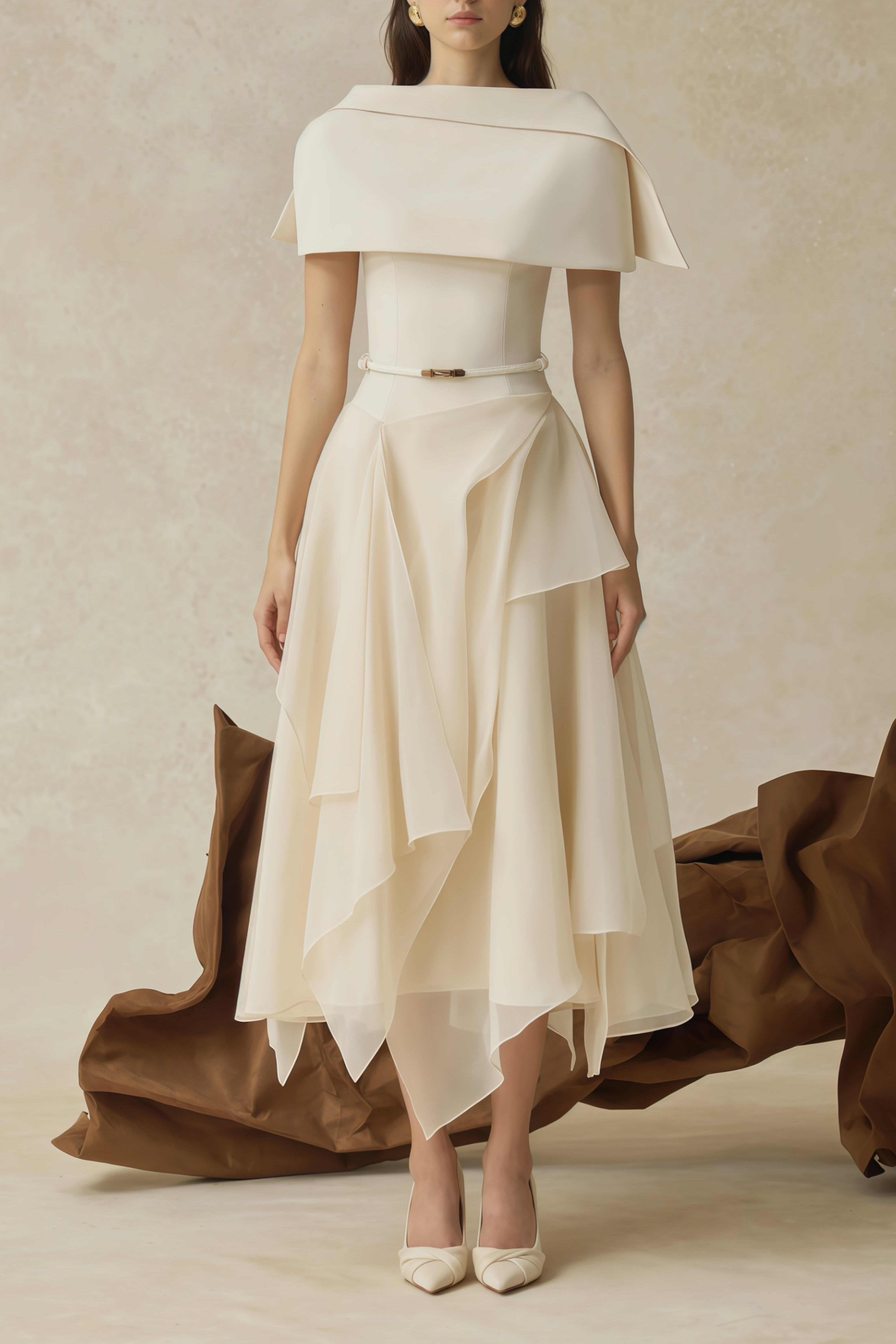 White Tulle Panel Occasion Midi Dress