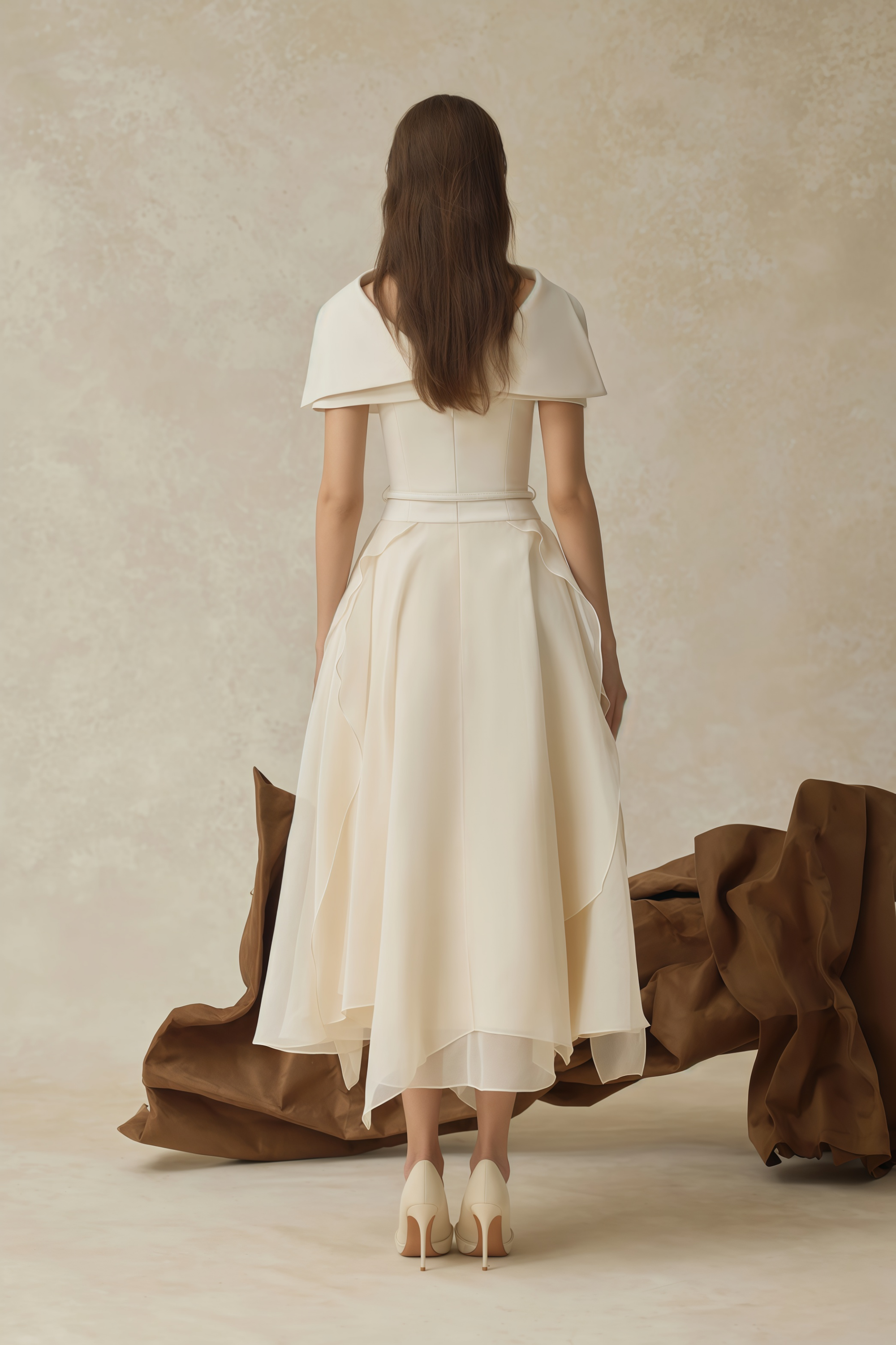 White Tulle Panel Occasion Midi Dress