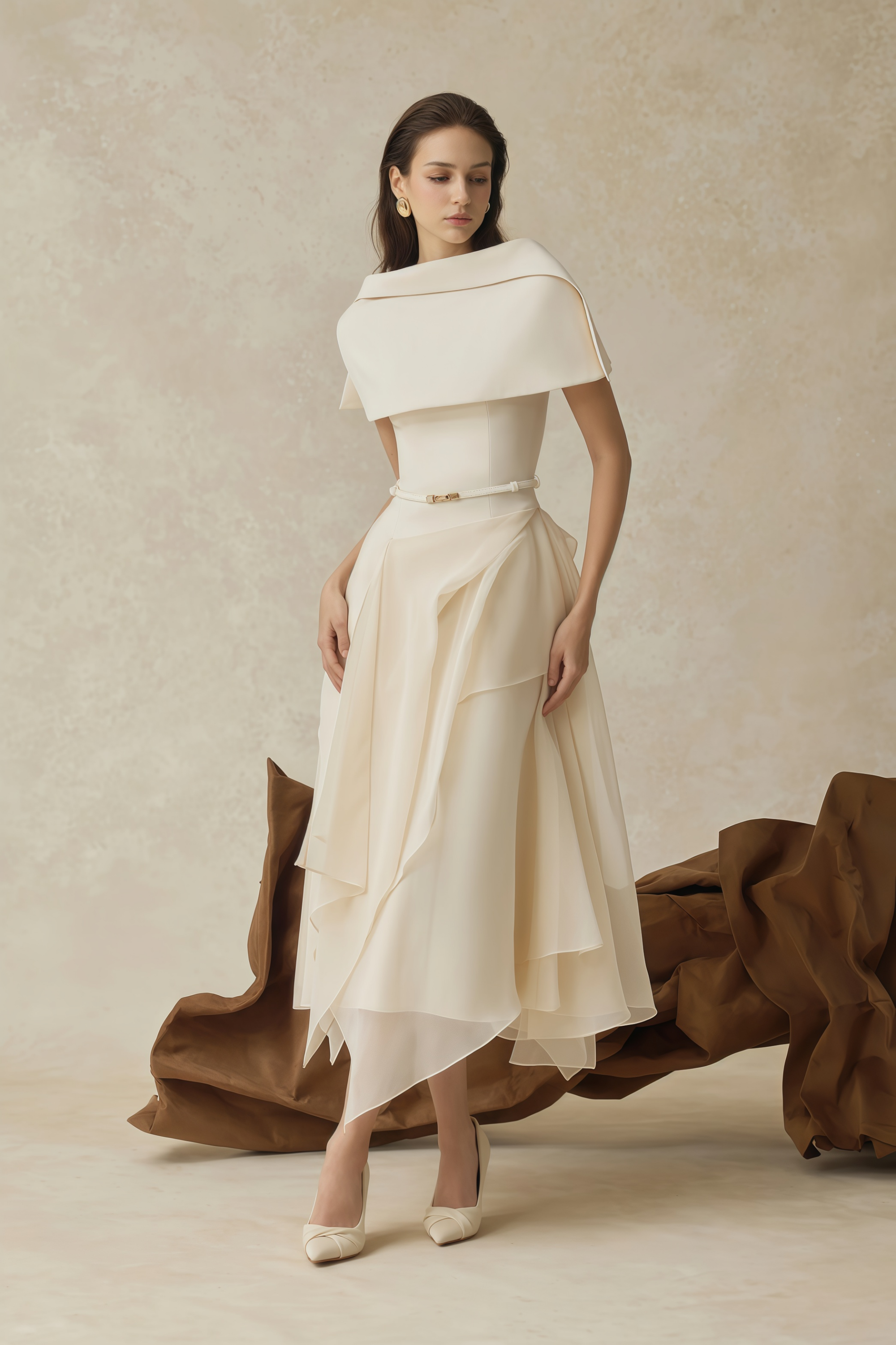 White Tulle Panel Occasion Midi Dress