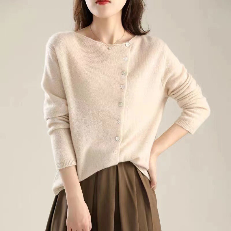 Fall Asymmetric Knit Sweater with Button Detail | Casual Knitwear