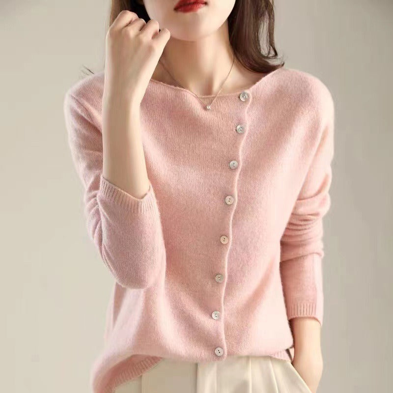 Fall Asymmetric Knit Sweater with Button Detail | Casual Knitwear