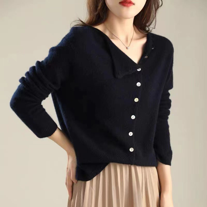 Fall Asymmetric Knit Sweater with Button Detail | Casual Knitwear