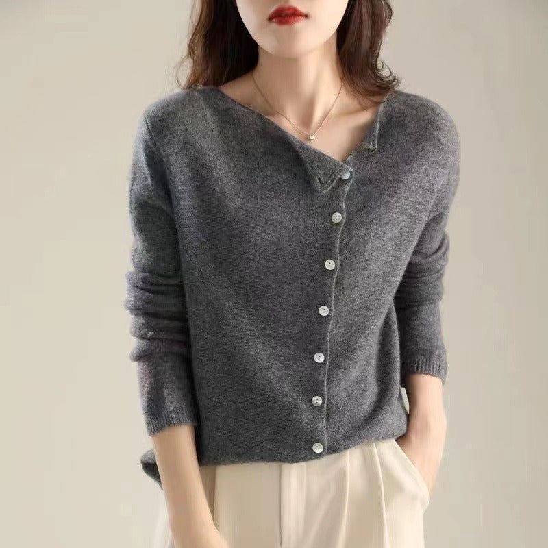 Fall Asymmetric Knit Sweater with Button Detail | Casual Knitwear