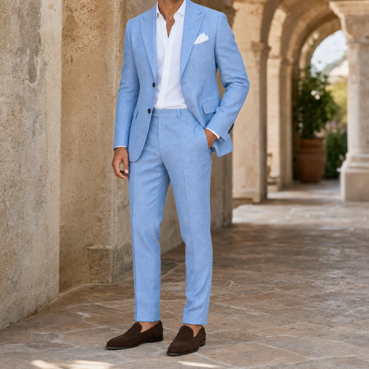 Men's Suit 2-Piece Slim-Fit Linen Set