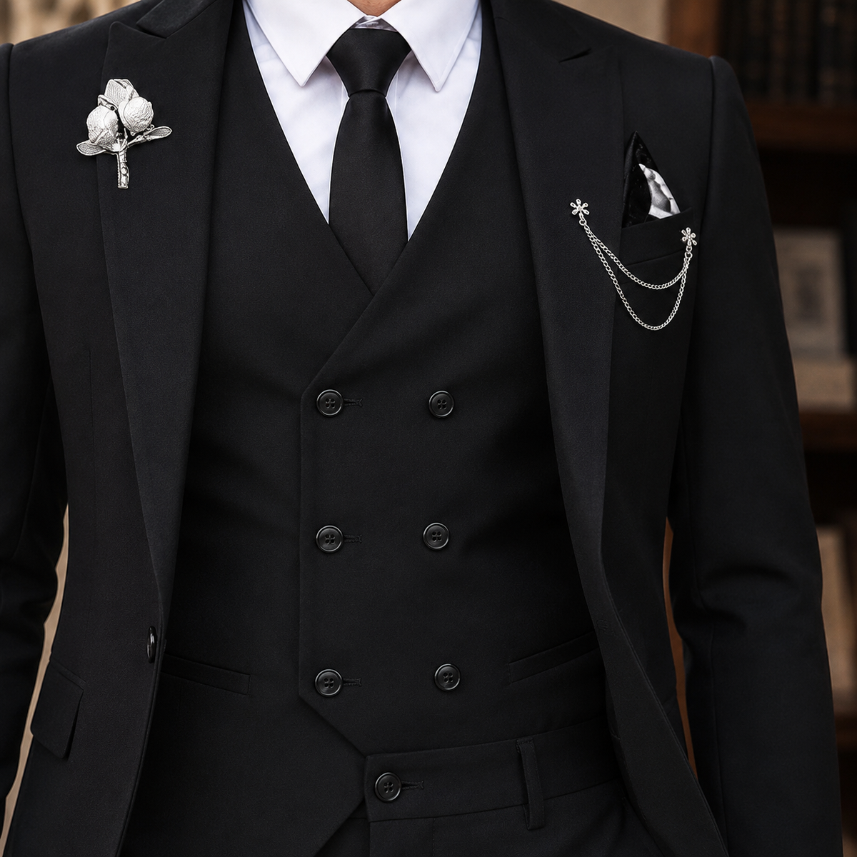 Men's Suit 3-Piece Double-Breasted Vest Set