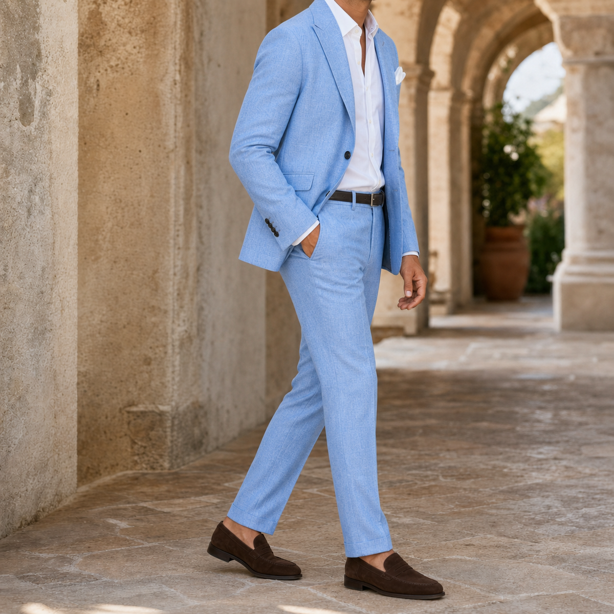 Men's Suit 2-Piece Slim-Fit Linen Set