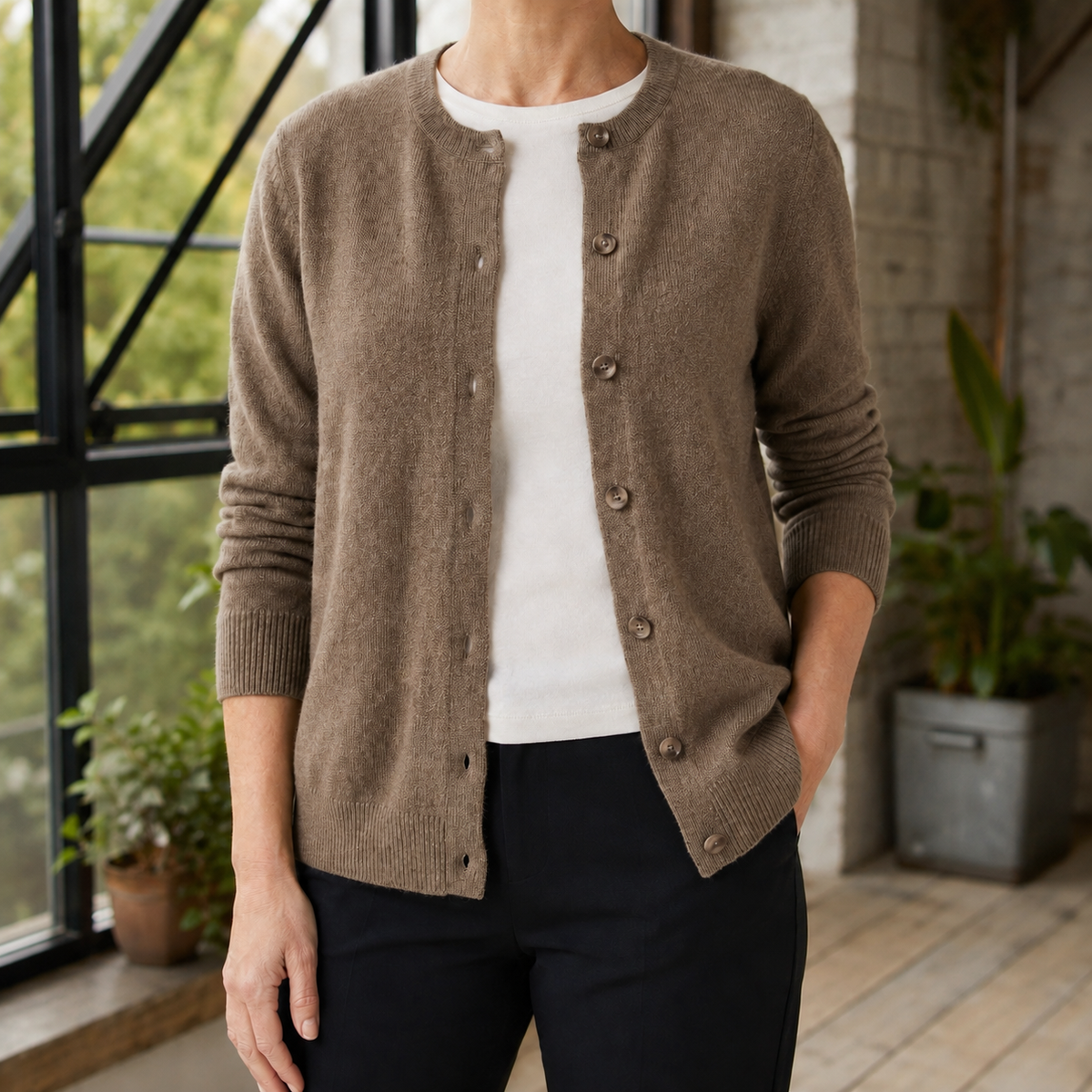 Women’s Soft-Knit Cardigan with Round Neck