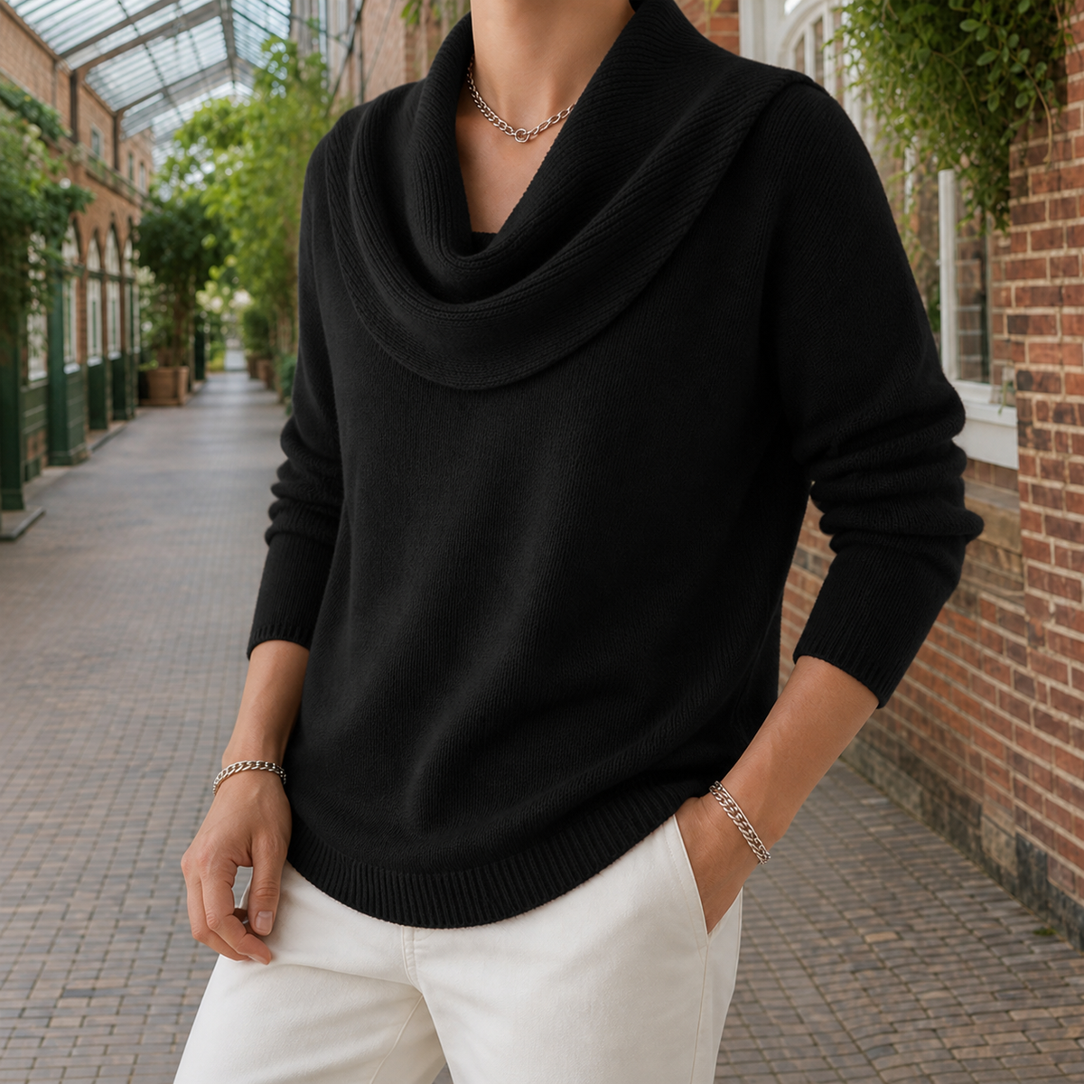 Women's Sweater with a Wide Neckline, Soft Knit, and Dropped Shoulders