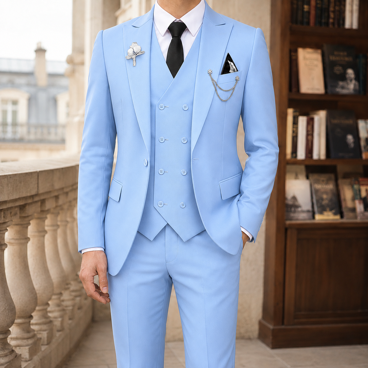 Men's Suit 3-Piece Double-Breasted Vest Set