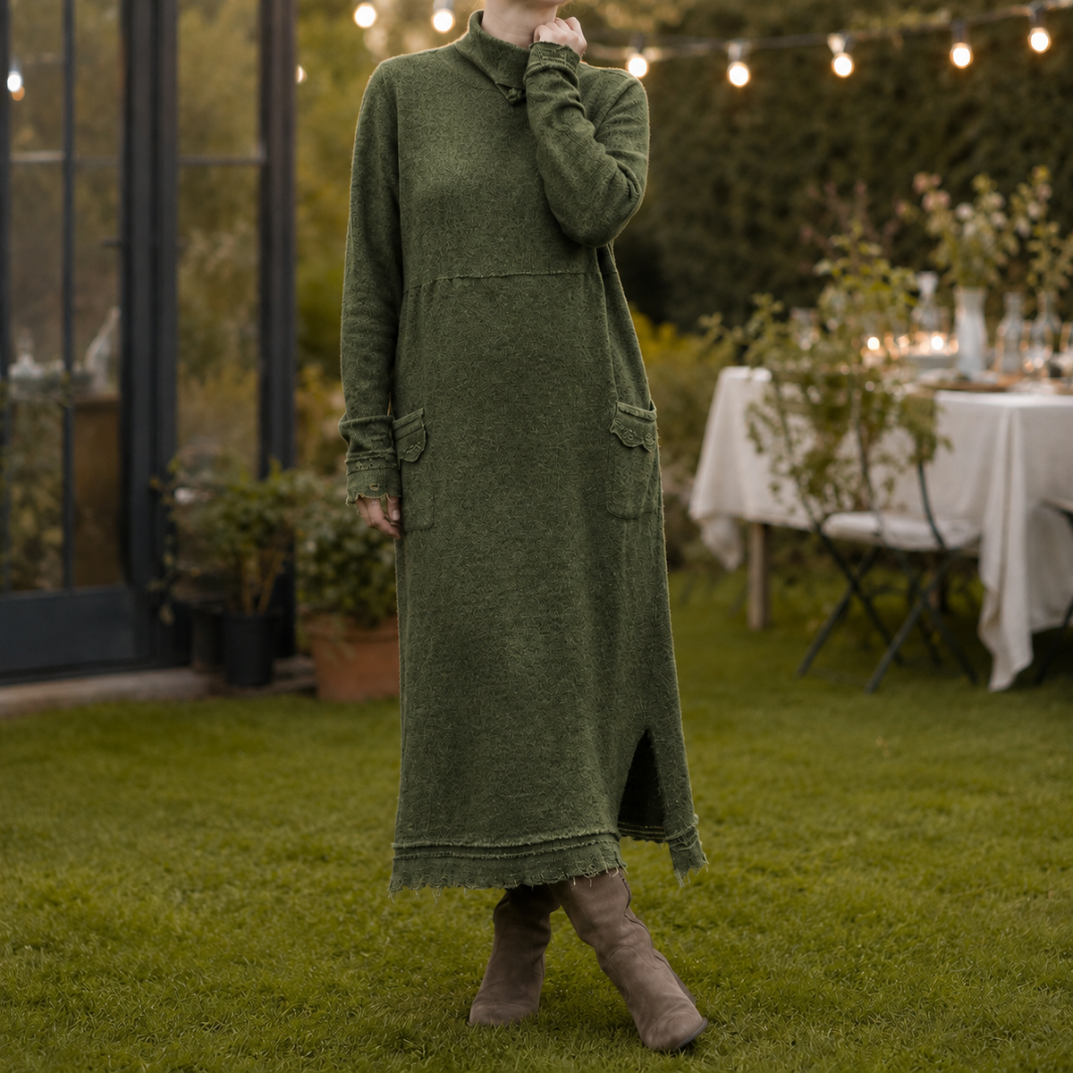 Relaxed Fit Maxi Sweater Dress with Pockets