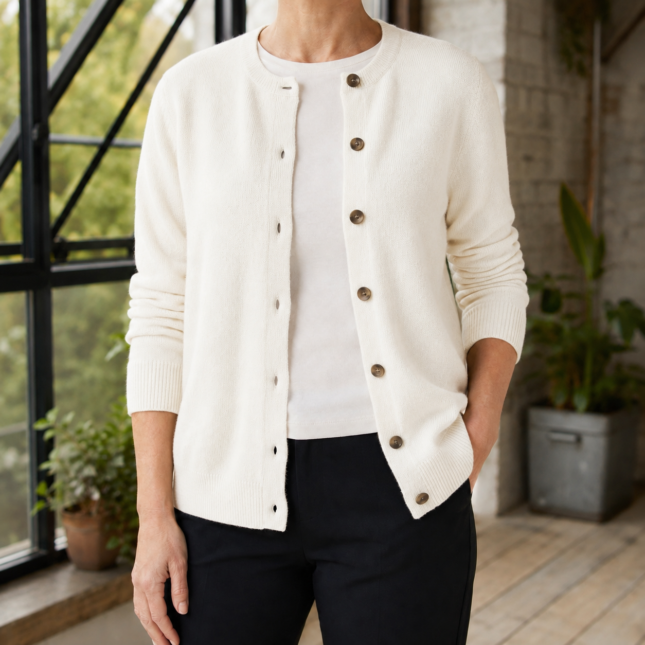 Women’s Soft-Knit Cardigan with Round Neck