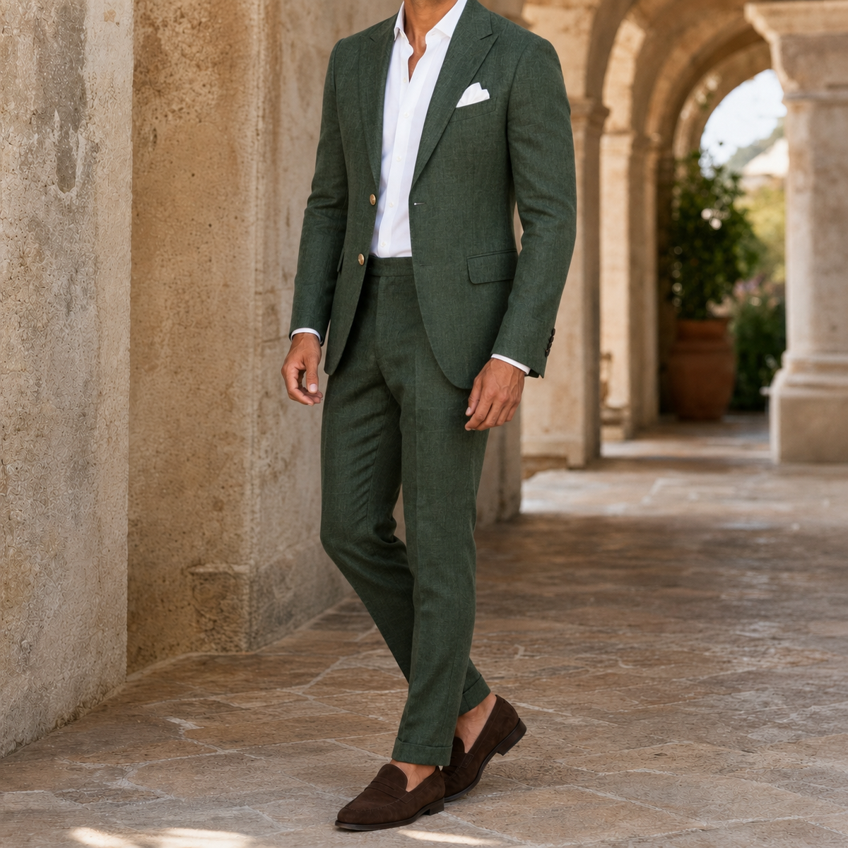 Men's Suit 2-Piece Slim-Fit Linen Set